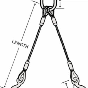 2 leg wire rope sling diagram illustrating length and connection points, relevant to rigging and lifting products at Elko Wire Rope.