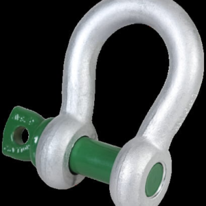 Green Pin® Bow Shackle SC G-4161, industrial lifting accessory, featuring a silver body with a green pin, designed for heavy-duty applications in rigging and lifting.