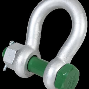 Green Pin® Bow Shackle BN G-4163, heavy-duty lifting accessory with a silver body and green pin, designed for industrial use in rigging and lifting applications.