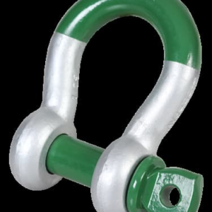 Green Pin Super® Bow Shackle SC G-5261 with a green and silver finish, designed for rigging and lifting applications, featured on Elko Wire Rope's product page.