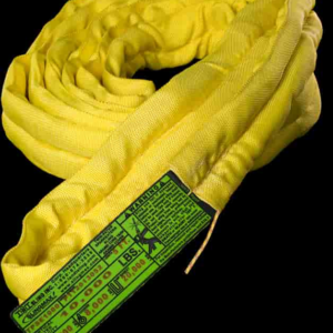 Sparkeater® Sling in yellow fabric with safety label, showcasing heavy-duty lifting capabilities for rigging and lifting applications.